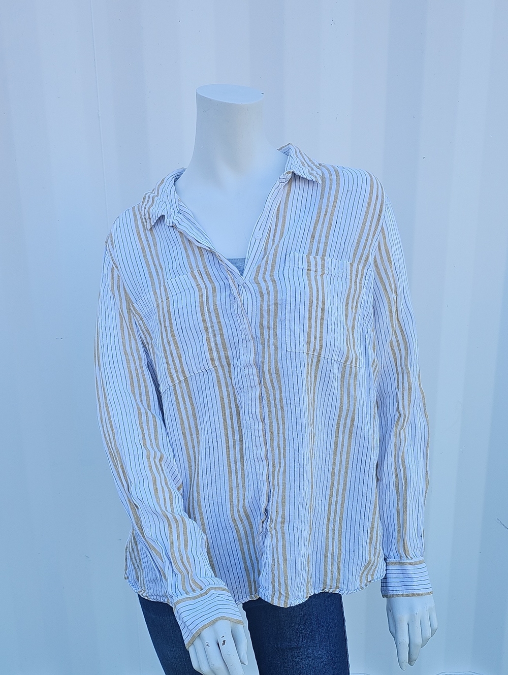 M&S 100% Linen Striped Button-Up Shirt Women's XL Long Sleeve